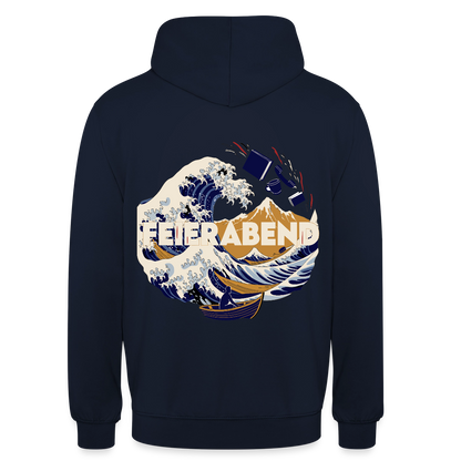 "Feierabend. Ukiyo-e-Motiv" Motiv-Hoodie unisex, Farbe Navy