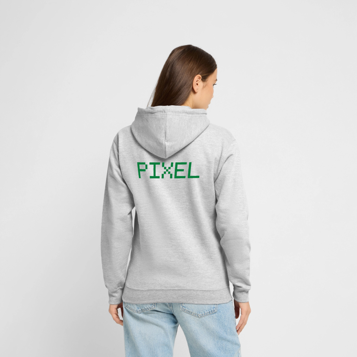 Pixel. Outline-Motiv Motiv-Hoodie unisex, Farbe Hellgrau meliert, Model