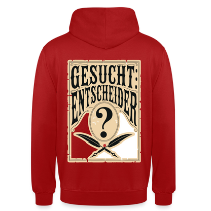 Gesucht: Entscheider. Steckbrief-Motiv Motiv-Hoodie unisex, Farbe Rot