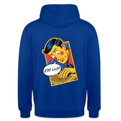 "ETA? Läuft! Popart-Motiv" Motiv-Hoodie unisex, Farbe Royalblau