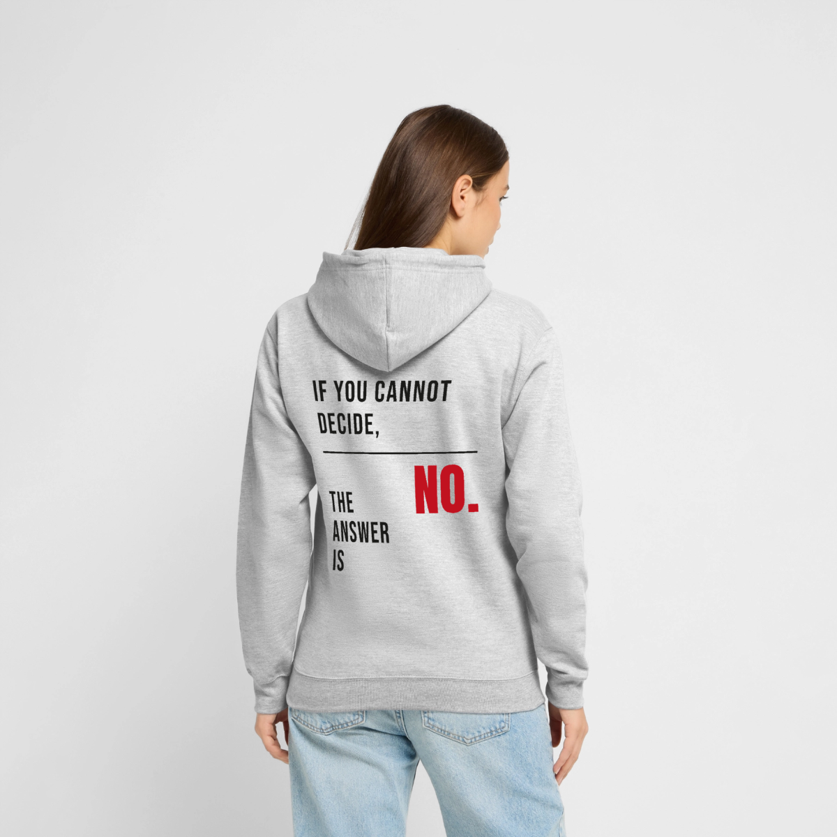 If you cannot decide, the answer is no. Motiv-Hoodie unisex, Farbe Hellgrau meliert, Model