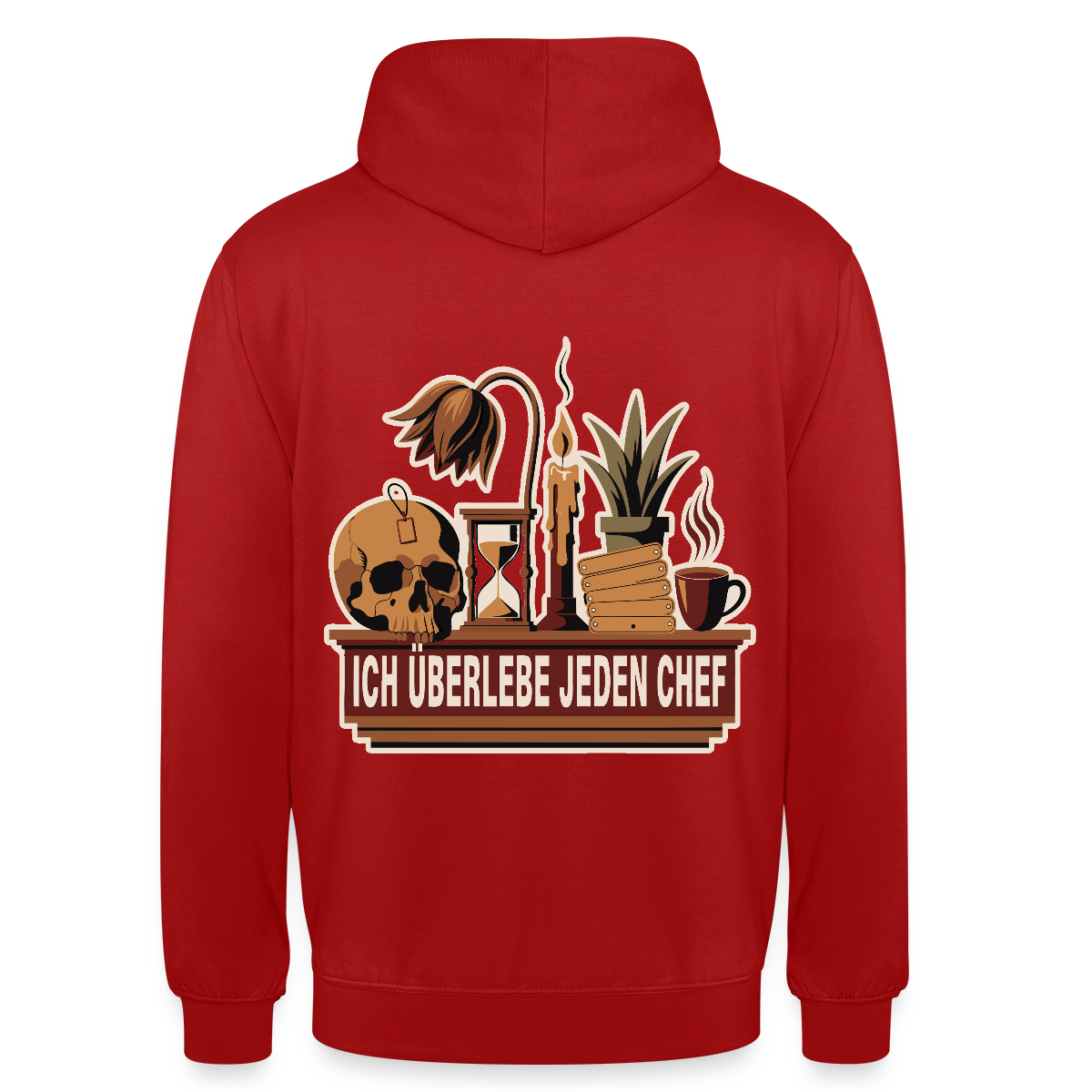 Ich überlebe jeden Chef. Motiv-Hoodie unisex, Farbe Rot