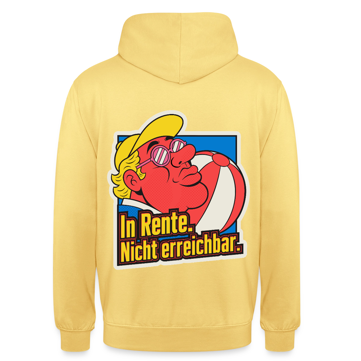 "In Rente. Nicht erreichbar. Popart-Motiv" Motiv-Hoodie unisex, Farbe Zitronengelb
