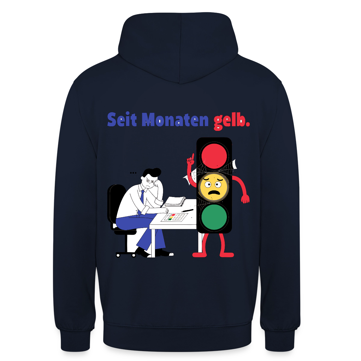 "Seit Monaten gelb. Ampel-Motiv" Motiv-Hoodie unisex, Farbe Navy