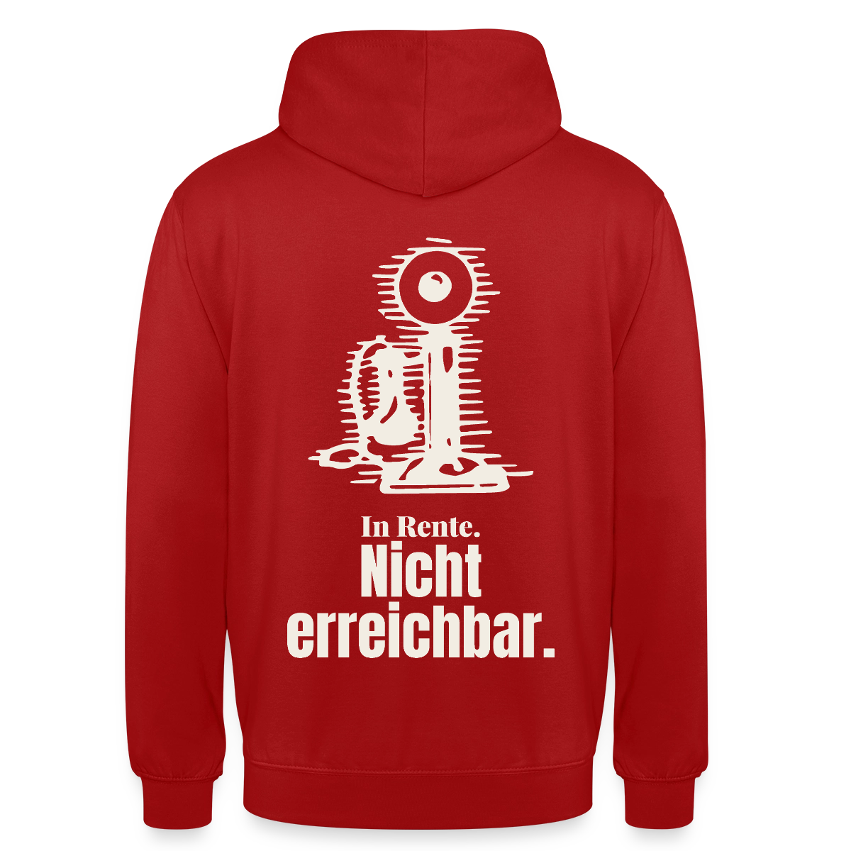 "In Rente. Nicht erreichbar. Strichzeichnung" Motiv-Hoodie unisex, Farbe Rot