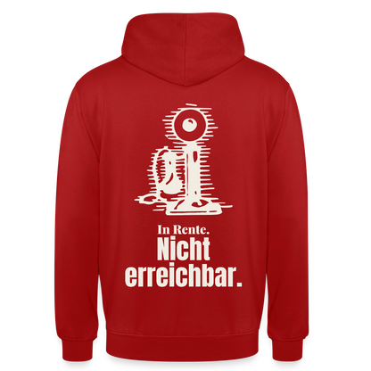 "In Rente. Nicht erreichbar. Strichzeichnung" Motiv-Hoodie unisex, Farbe Rot