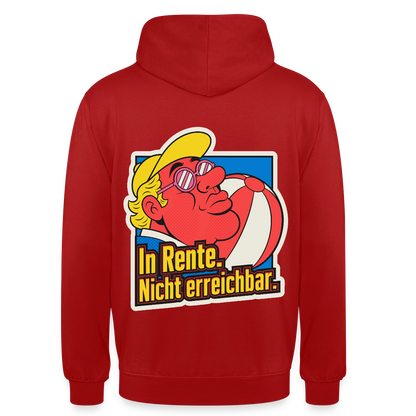 "In Rente. Nicht erreichbar. Popart-Motiv" Motiv-Hoodie unisex, Farbe Rot