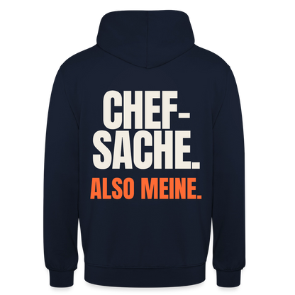 "Chefsache. Also meine." Motiv-Hoodie unisex, Farbe Navy