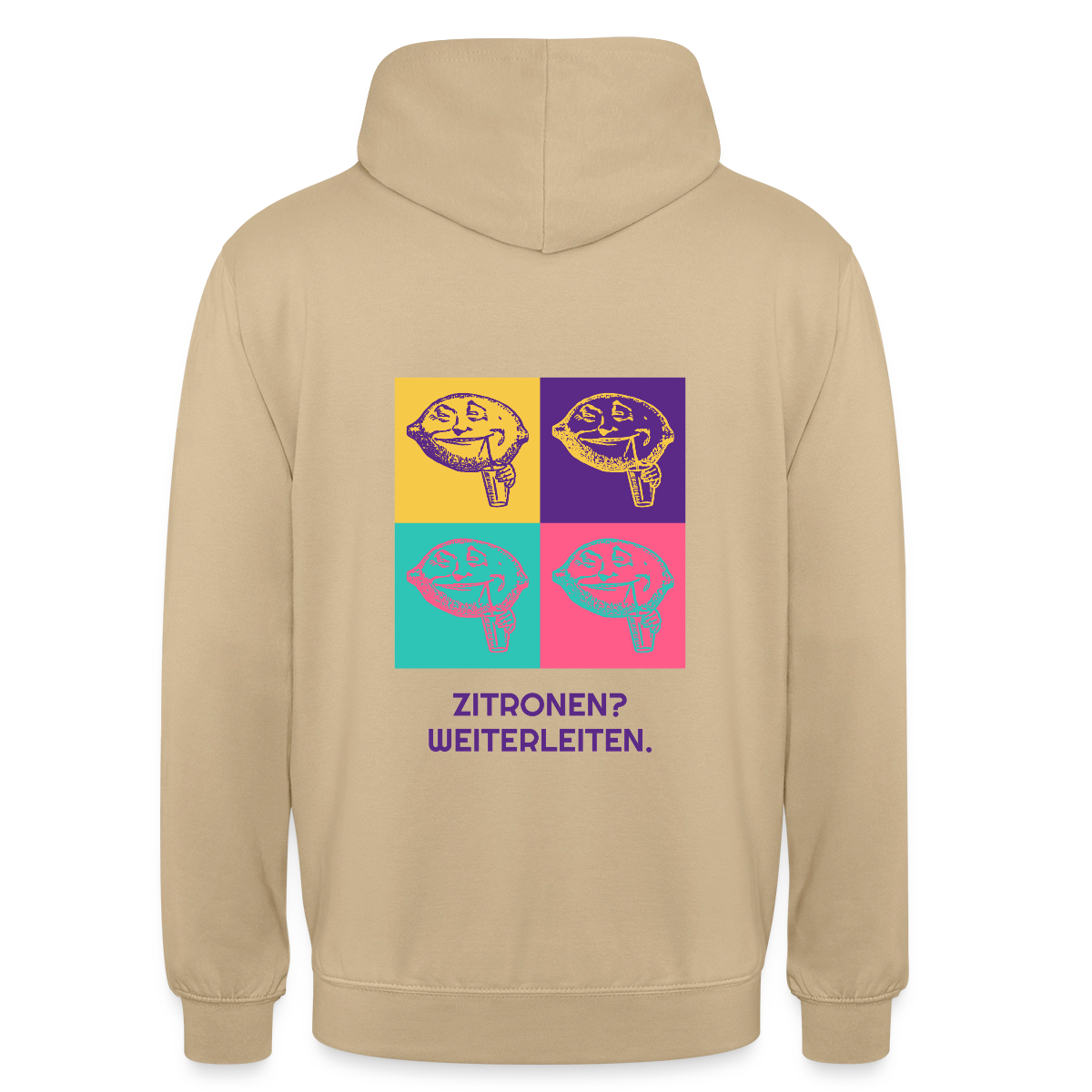 Zitronen? Weiterleiten. Pop-Art-Motiv Motiv-Hoodie unisex, Farbe Beige