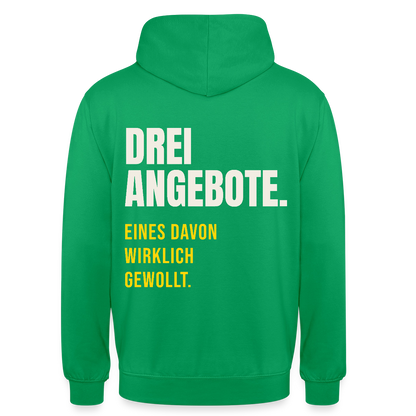"Drei Angebote. Eines davon wirklich gewollt." Motiv-Hoodie unisex, Farbe Kelly Green