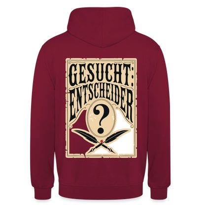 Gesucht: Entscheider. Steckbrief-Motiv Motiv-Hoodie unisex, Farbe Bordeaux