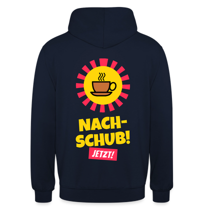 "Nachschub! Jetzt!" Motiv-Hoodie unisex, Farbe Navy