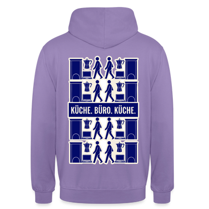 Küche. Büro. Küche. Motiv-Hoodie unisex, Farbe Lavendel