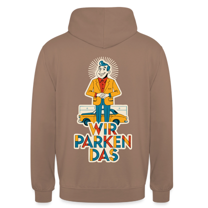 "Wir parken das. Midcentury-Motiv" Motiv-Hoodie unisex, Farbe Mokka