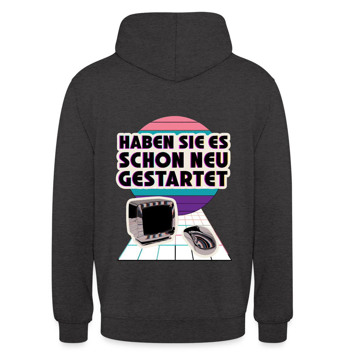 Haben Sie es schon neu gestartet? Vaporwave-Motiv Motiv-Hoodie unisex, Farbe Anthrazit