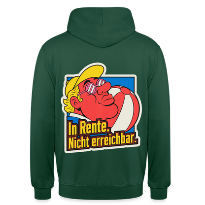 "In Rente. Nicht erreichbar. Popart-Motiv" Motiv-Hoodie unisex, Farbe Flaschengrün