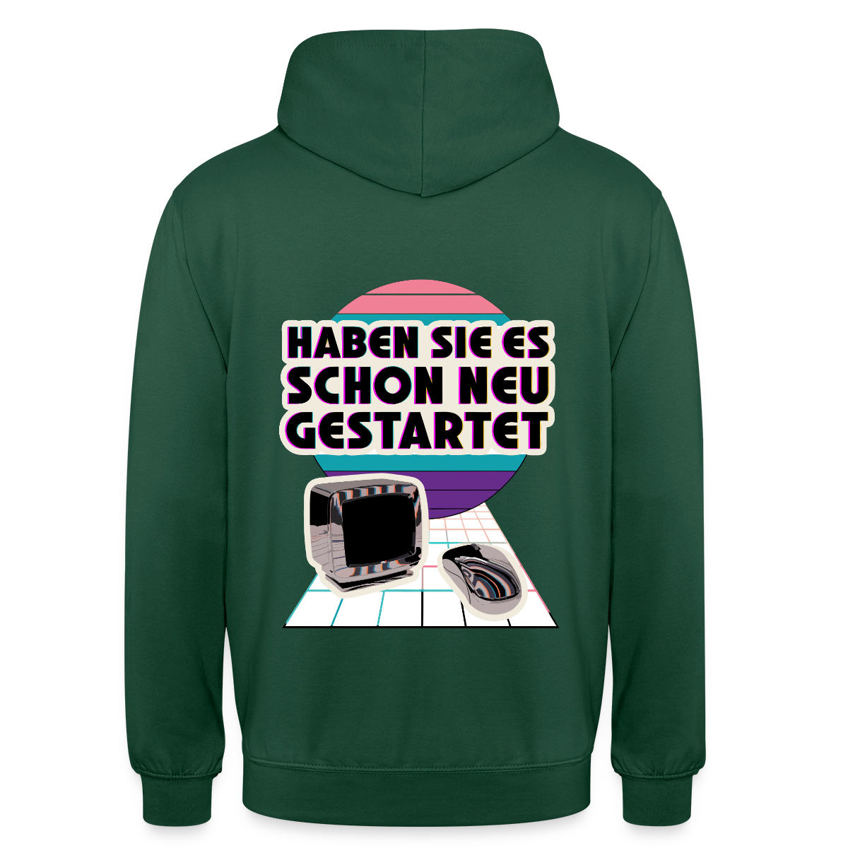 Haben Sie es schon neu gestartet? Vaporwave-Motiv Motiv-Hoodie unisex, Farbe Flaschengrün