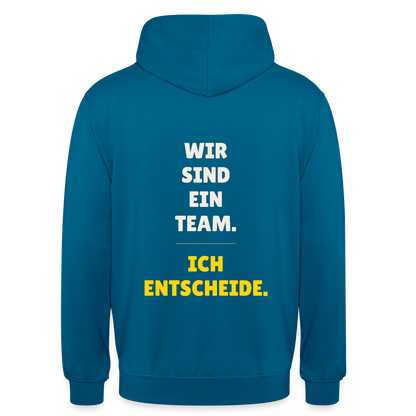 Wir sind ein Team. Ich entscheide. Motiv-Hoodie unisex, Farbe Tiefseeblau
