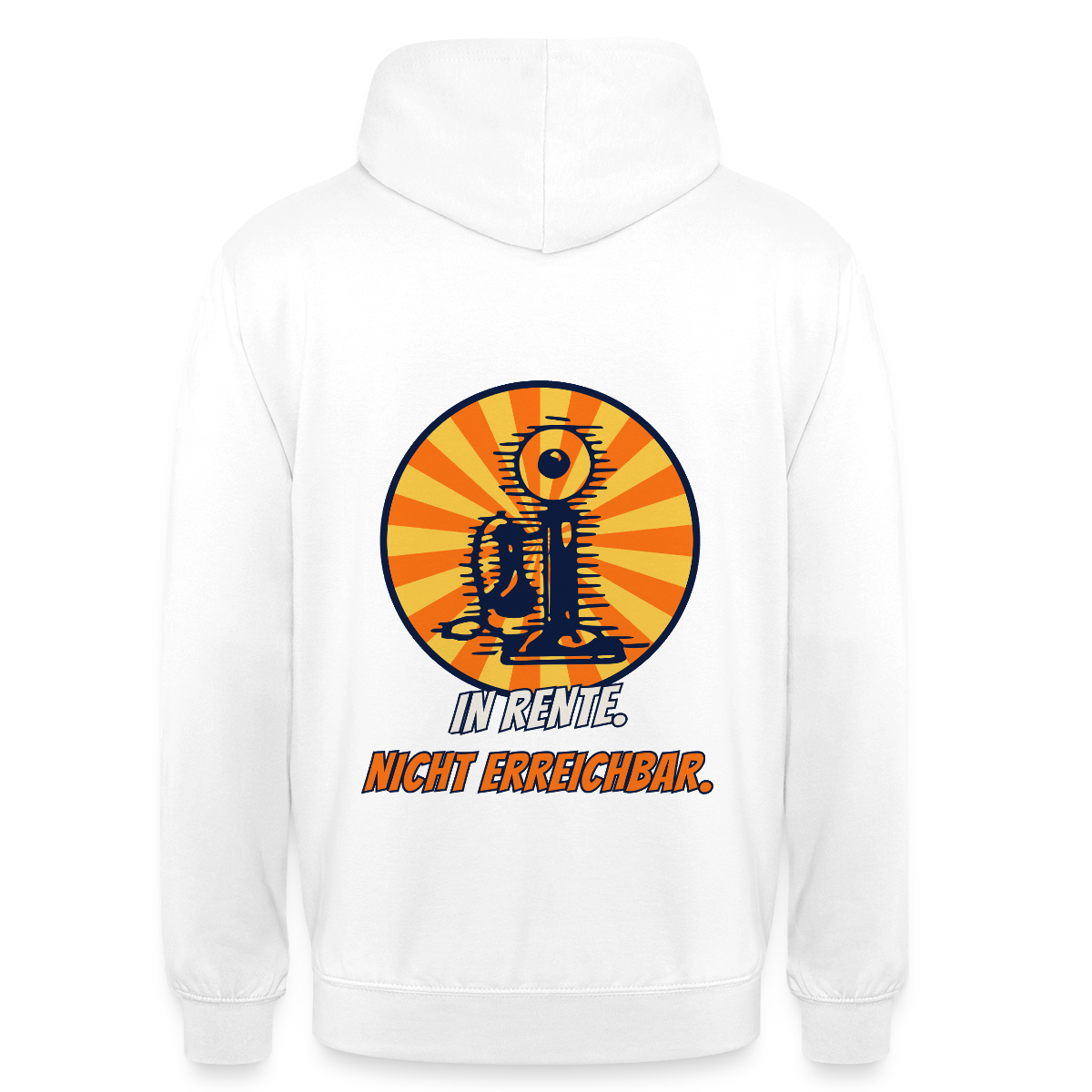 "In Rente. Nicht erreichbar. Comic-Motiv" Motiv-Hoodie unisex, Farbe Weiß