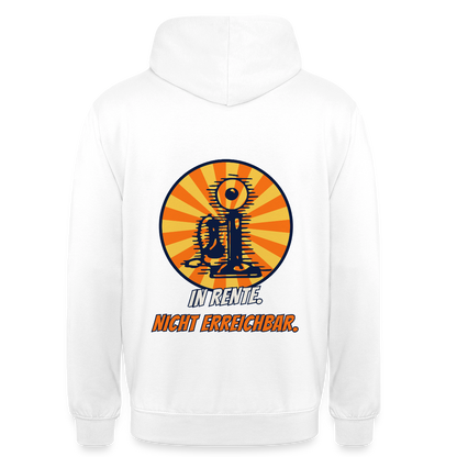 "In Rente. Nicht erreichbar. Comic-Motiv" Motiv-Hoodie unisex, Farbe Weiß