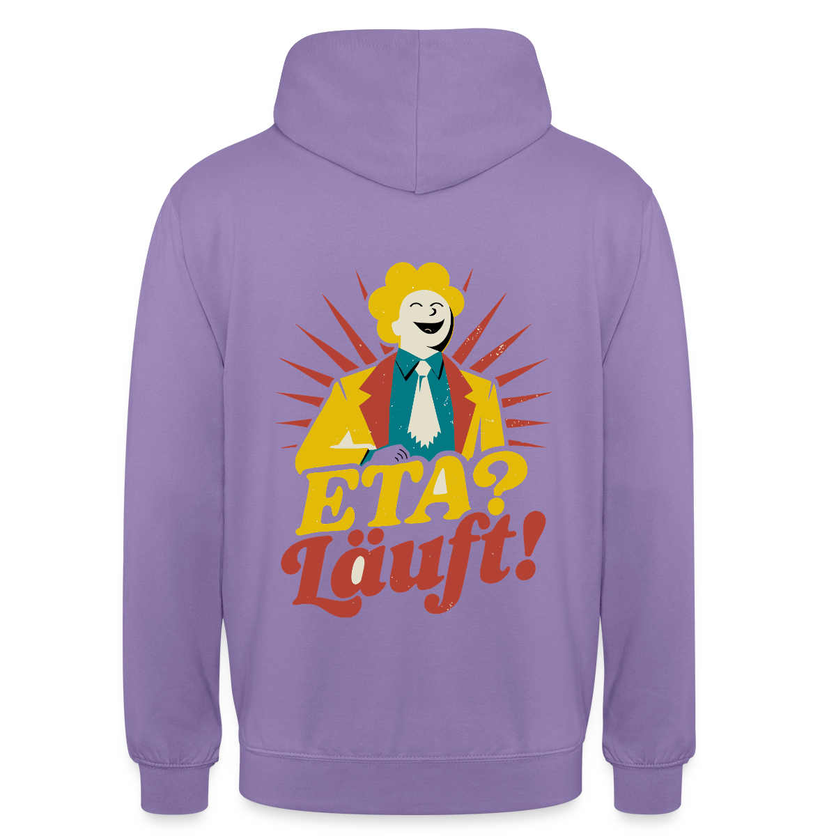 "ETA? Läuft! Midcentury-Motiv" Motiv-Hoodie unisex, Farbe Lavendel