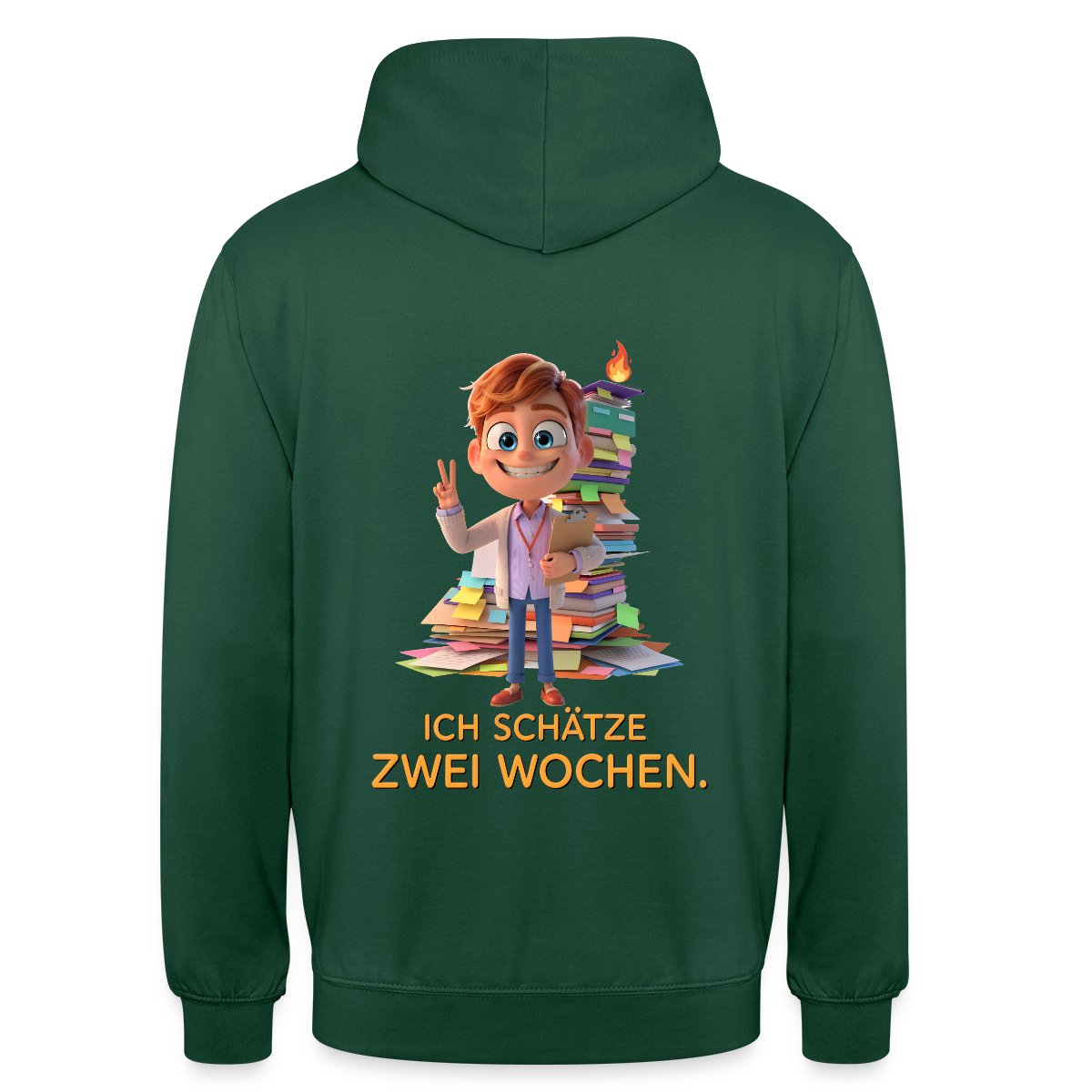 Ich schätze zwei Wochen. Animationsfilm-Motiv Motiv-Hoodie unisex, Farbe Flaschengrün