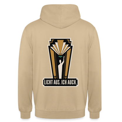 "Licht aus. Ich auch. Art-déco-Motiv" Motiv-Hoodie unisex, Farbe Beige