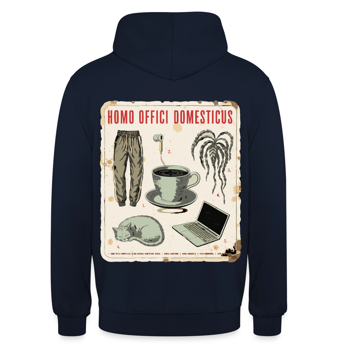 Homo Offici Domesticus Motiv-Hoodie unisex, Farbe Navy, Model