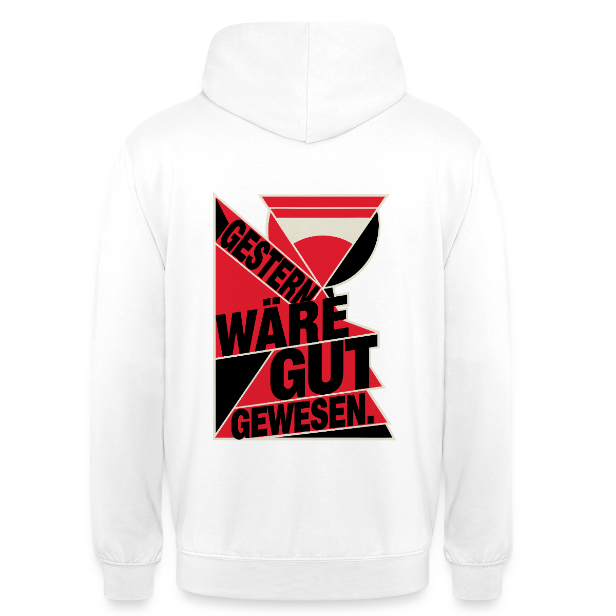 "Gestern wäre gut gewesen. Konstruktivismus-Motiv" Motiv-Hoodie unisex, Farbe Weiß