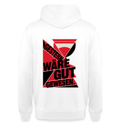 "Gestern wäre gut gewesen. Konstruktivismus-Motiv" Motiv-Hoodie unisex, Farbe Weiß