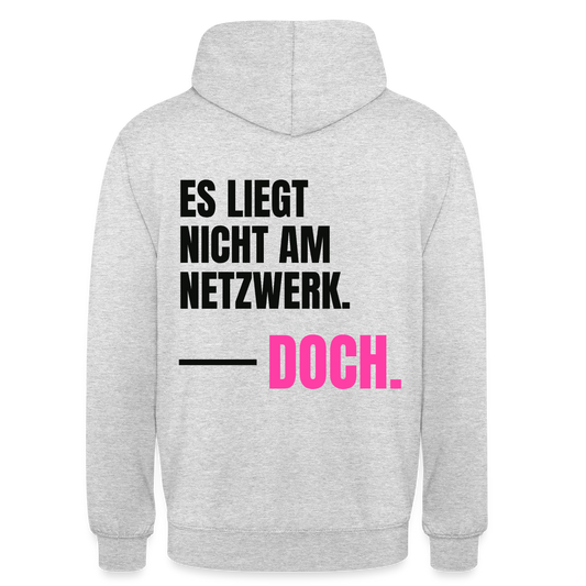 Es liegt nicht am Netzwerk. Doch. Motiv-Hoodie unisex, Farbe Hellgrau meliert