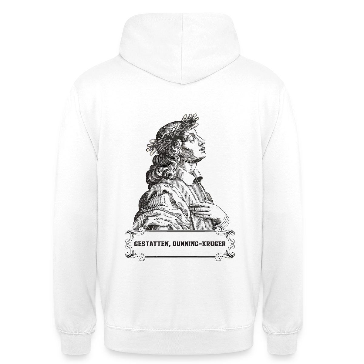 "Gestatten, Dunning-Kruger. Kupferstich-Motiv" Motiv-Hoodie unisex, Farbe Weiß