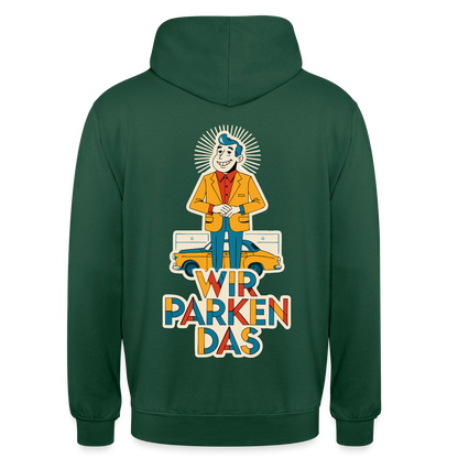 "Wir parken das. Midcentury-Motiv" Motiv-Hoodie unisex, Farbe Flaschengrün