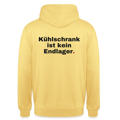 "Kühlschrank ist kein Endlager." Motiv-Hoodie unisex, Farbe Zitronengelb