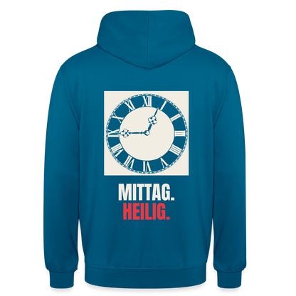 "Mittag. Heilig." Motiv-Hoodie unisex, Farbe Tiefseeblau