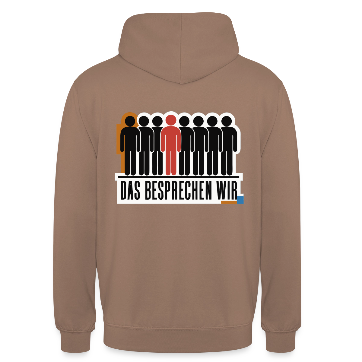 "Das besprechen wir. Isotype-Motiv" Motiv-Hoodie unisex, Farbe Mokka