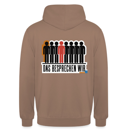 "Das besprechen wir. Isotype-Motiv" Motiv-Hoodie unisex, Farbe Mokka