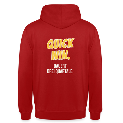 Quick Win. Dauert drei Quartale. Motiv-Hoodie unisex, Farbe Rot
