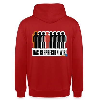 "Das besprechen wir. Isotype-Motiv" Motiv-Hoodie unisex, Farbe Rot
