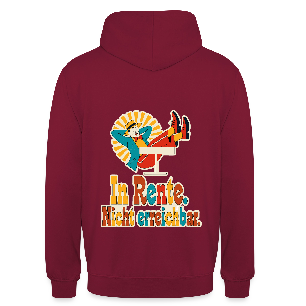 "In Rente. Nicht erreichbar. Midcentury-Motiv" Motiv-Hoodie unisex, Farbe Bordeaux