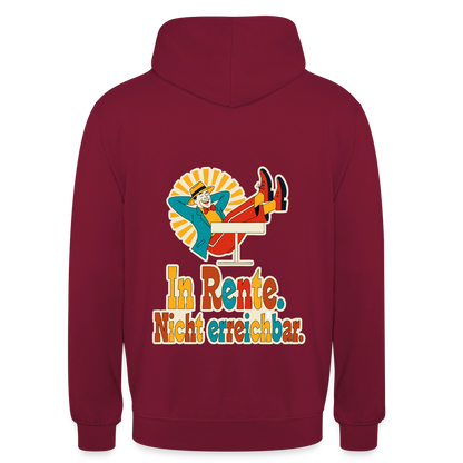 "In Rente. Nicht erreichbar. Midcentury-Motiv" Motiv-Hoodie unisex, Farbe Bordeaux