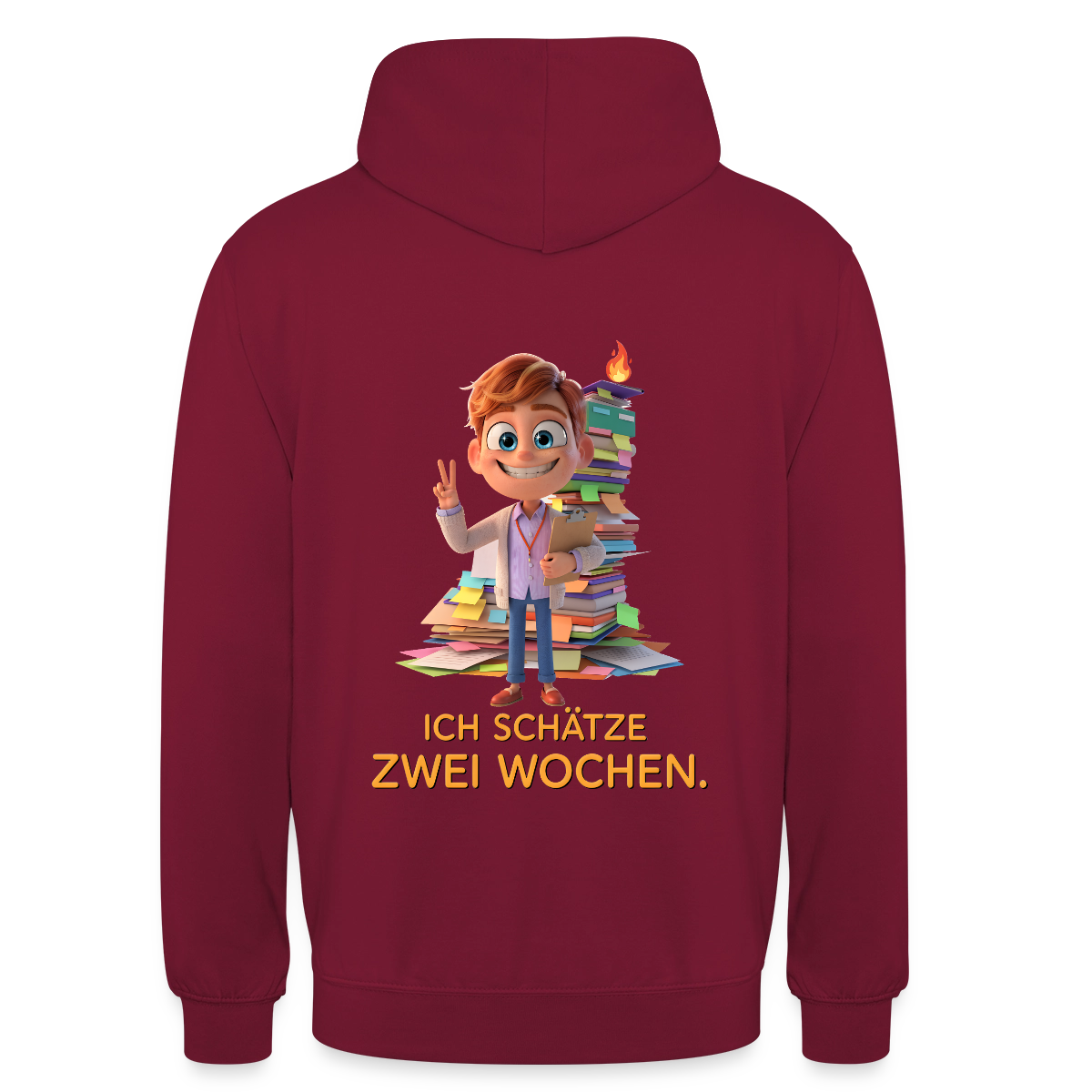 Ich schätze zwei Wochen. Animationsfilm-Motiv Motiv-Hoodie unisex, Farbe Bordeaux