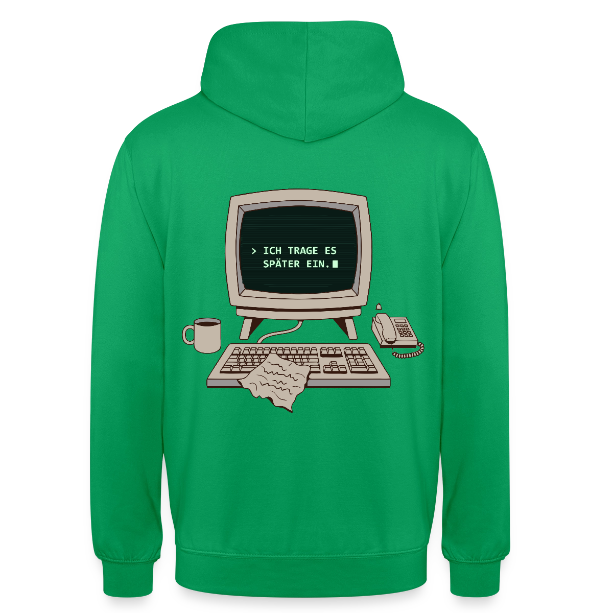 Ich trage es später ein. Motiv-Hoodie unisex, Farbe Kelly Green