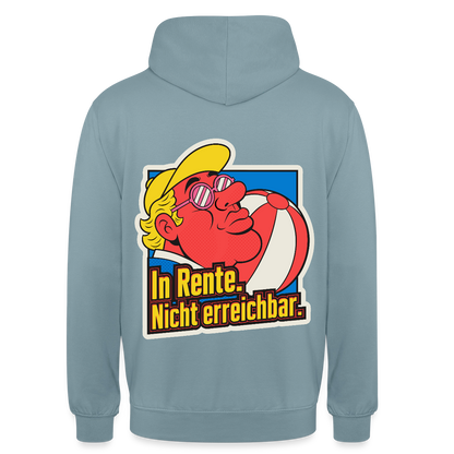 "In Rente. Nicht erreichbar. Popart-Motiv" Motiv-Hoodie unisex, Farbe Nebelblau