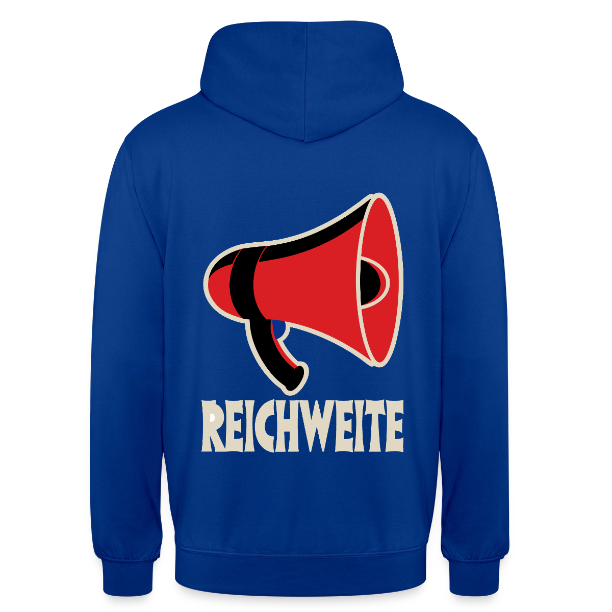 Reichweite. Sachplakat-Motiv Motiv-Hoodie unisex, Farbe Royalblau