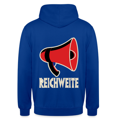 Reichweite. Sachplakat-Motiv Motiv-Hoodie unisex, Farbe Royalblau