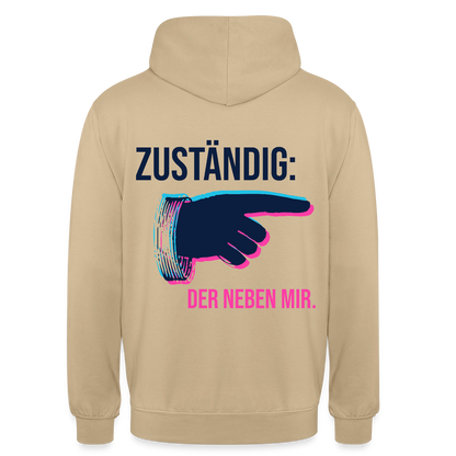 "Zuständig: der neben mir. Glitch-Motiv" Motiv-Hoodie unisex, Farbe Beige