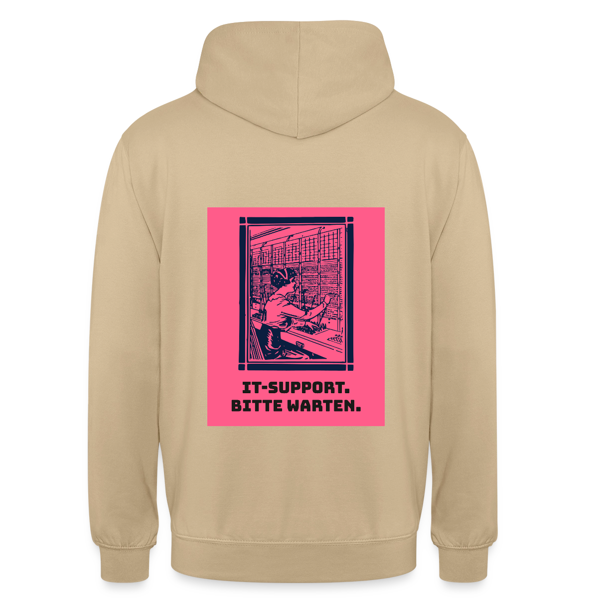 IT-Support. Bitte warten. Duotone-Motiv Motiv-Hoodie unisex, Farbe Beige