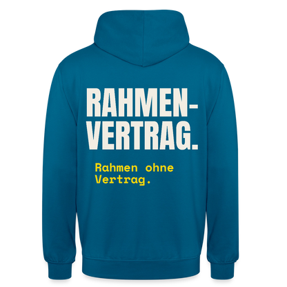 "Rahmenvertrag. Rahmen ohne Vertrag." Motiv-Hoodie unisex, Farbe Tiefseeblau