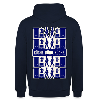 Küche. Büro. Küche. Motiv-Hoodie unisex, Farbe Navy